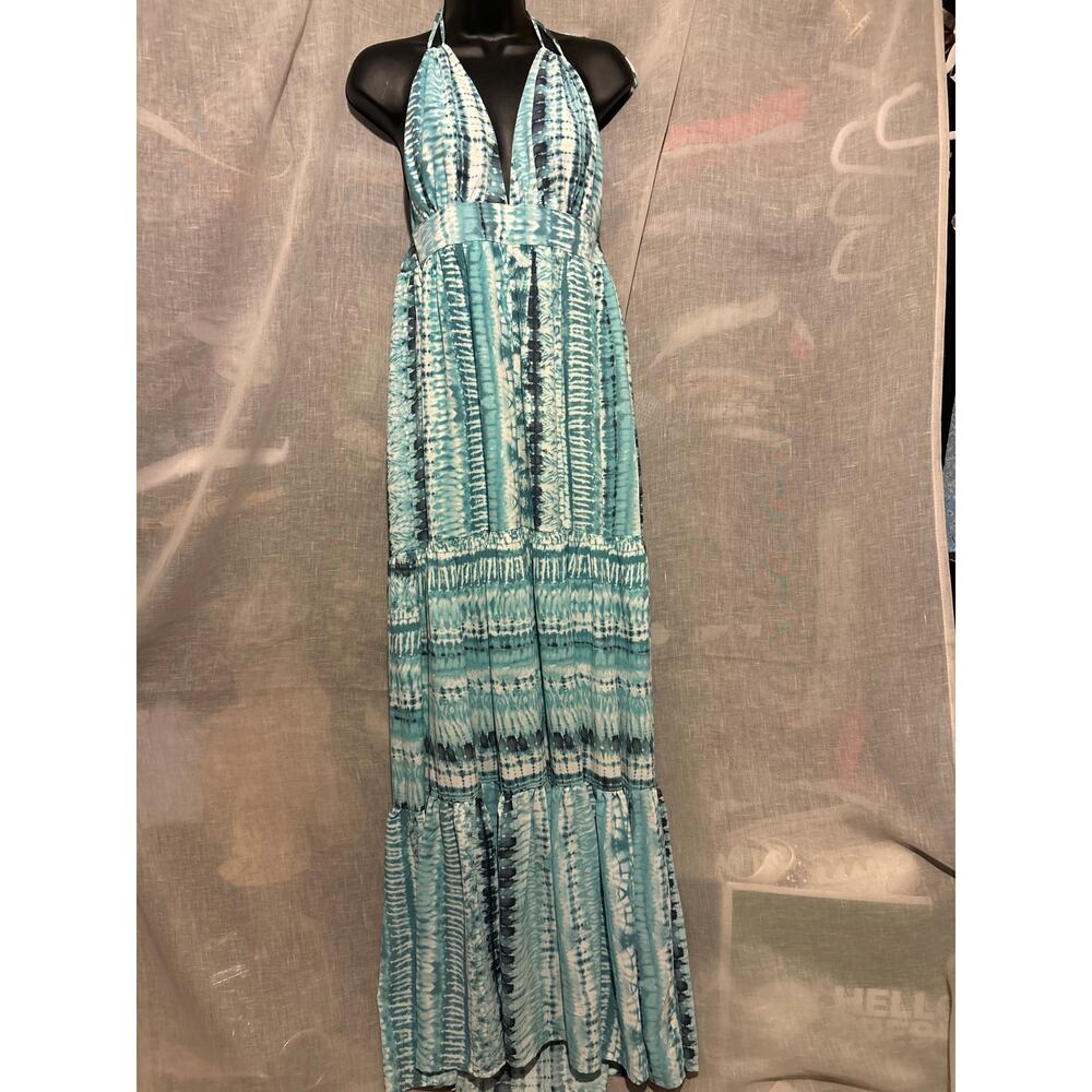 Luxxel Maxi backless dress halter turquoise Medium womens vaca